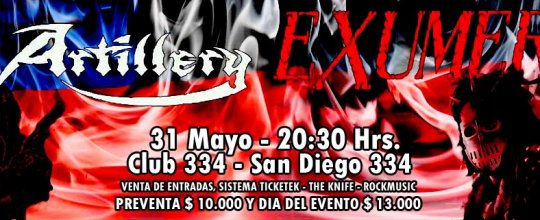 31 de Mayo: Chargola Fucking Fest 2012 cambia a Artillery y Exumer en Chile